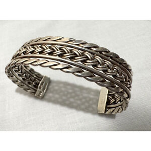 Taxco Sterling Silver Cuff Bracelet Braided Woven Twisted Braid 40 grams Vintage